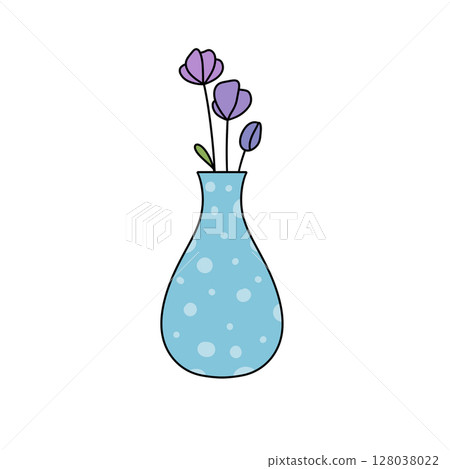 A blue vase with purple flowers in it A blue vase with purple flowers in it 128038022