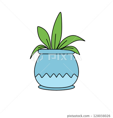 A blue vase with a green plant inside 128038026