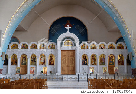 Interior of the new Orthodox Cathedral of the Resurrection of Christ in Tirana, Albania 128038042