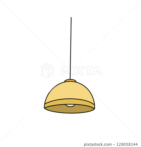 A yellow lamp hanging from the ceiling 128038144