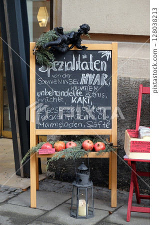 Specialties from the island of Hvar in Croatia exposed in front of the store in Graz, Styria, Austria 128038213