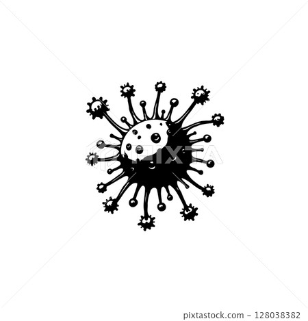 Monochromatic depiction of a stylized coronavirus particle with ying yang symbol Monochromatic depiction of a stylized coronavirus particle with ying yang symbol 128038382