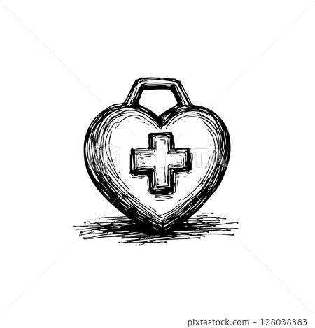 Heart with cross in sketch style illustration of medical and healthcare concept Heart with cross in sketch style illustration of medical and healthcare concept 128038383