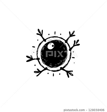 Whimsical single-celled microorganism illustration with a large eye and spiky legs Whimsical single-celled microorganism illustration with a large eye and spiky legs 128038406