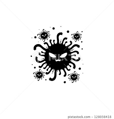 Stylized virus representation in black and white, menacing and symbolic depiction Stylized virus representation in black and white, menacing and symbolic depiction 128038418
