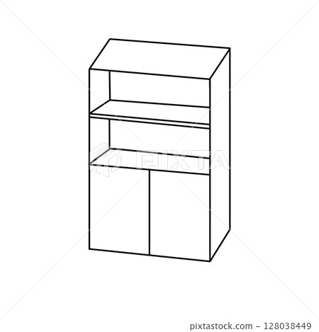 A white cabinet with two shelves and two doors A white cabinet with two shelves and two doors 128038449