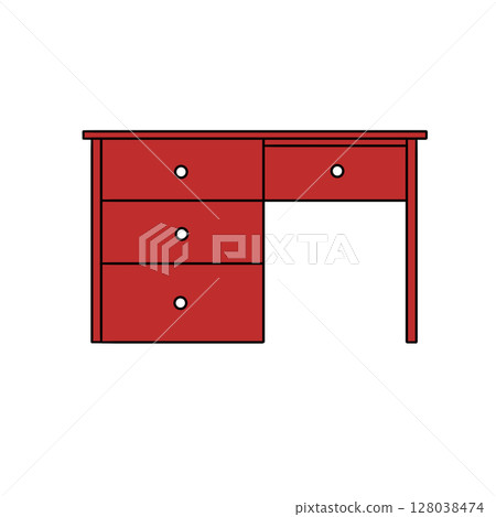 A red desk with four drawers 128038474