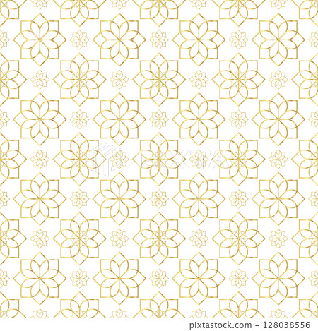 Gold seamless pattern with geometric flowers in oriental style 128038556
