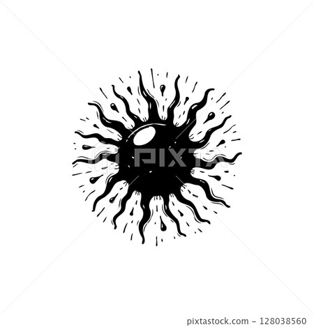 Stylized sun with abstract rays, evoking celestial energy and cosmic themes Stylized sun with abstract rays, evoking celestial energy and cosmic themes 128038560