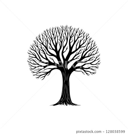Monochrome bare tree illustration against a white background capturing simplicity and elegance 128038599