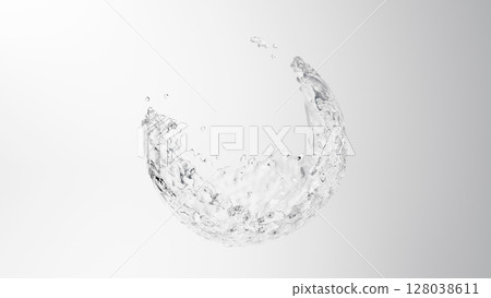 Water flowing vigorously in a circular motion on a white background. 3D. (Landscape) 128038611