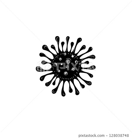 Monochrome vector illustration of a coronavirus cell, isolated on white background Monochrome vector illustration of a coronavirus cell, isolated on white background 128038748
