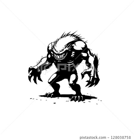 Illustrative menacing monster silhouette showcases raw power and terrifying features 128038758