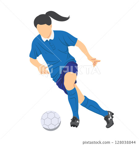 Football soccer player girl with ball in action. 128038844