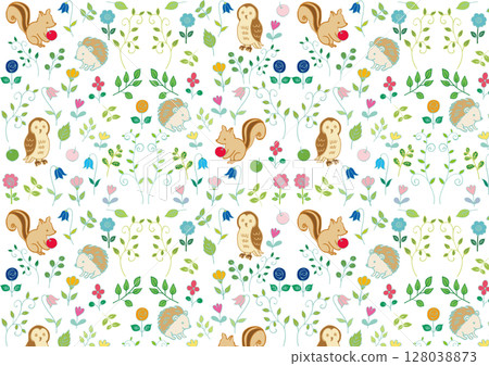 Scandinavian style forest animals and flowers pattern 2 128038873