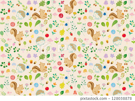 Scandinavian style forest animals and flowers pattern 3 128038878