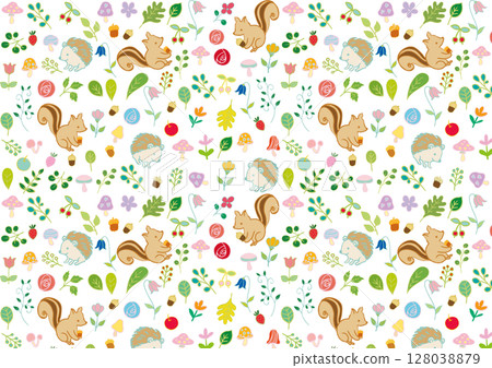Scandinavian style forest animals and flowers pattern 4 128038879