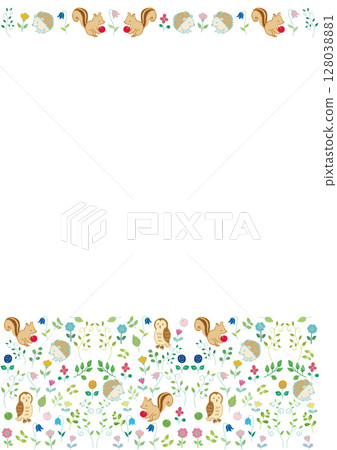 Scandinavian style forest animals and flowers frame vertical 2 128038881
