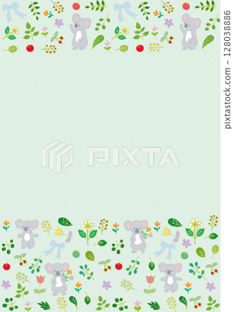 無尾熊、花、葉和果實平框垂直 1 128038886