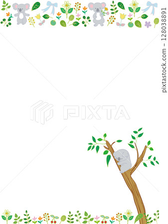 Koala, flowers, leaves and fruits flat frame vertical 6 Koala, flowers, leaves and fruits flat frame vertical 6 128038891