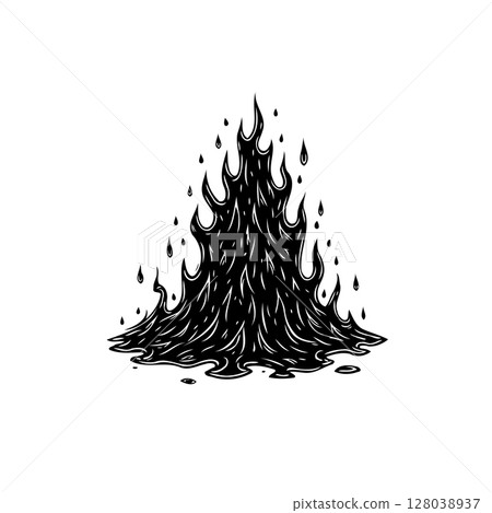 Dramatic Black and White Illustration of a Molten Flowing Liquid Shape 128038937