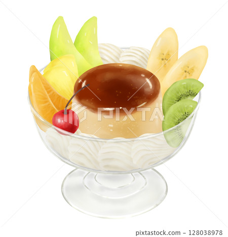 Retro pudding a la mode with plenty of fruit 128038978