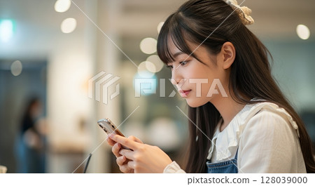 Woman operating a smartphone Woman operating a smartphone 128039000