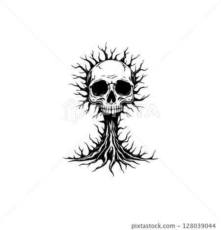 Abstract skull with radiating branches creating a unique and eerie composition Abstract skull with radiating branches creating a unique and eerie composition 128039044