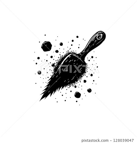 Illustration of a Black Spatula with Splatters on a White Background Design Illustration of a Black Spatula with Splatters on a White Background Design 128039047