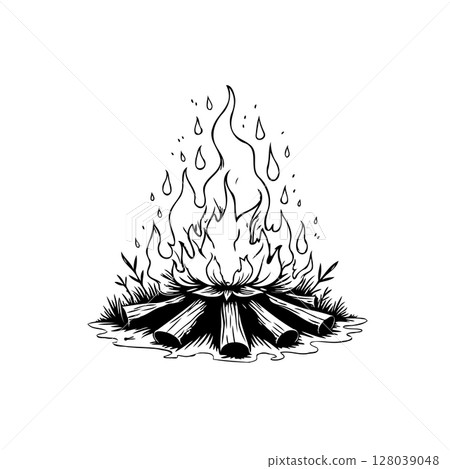 Monochrome Campfire Illustration: Capturing the warmth and simplicity of nature Monochrome Campfire Illustration: Capturing the warmth and simplicity of nature 128039048