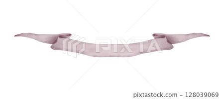 Vintage ribbon for text. Watercolor illustration. Hand drawn isolated strip. Place for inscriptions. Template for message. Curved blank banner for cards, invitations, logos, inscriptions. 128039069