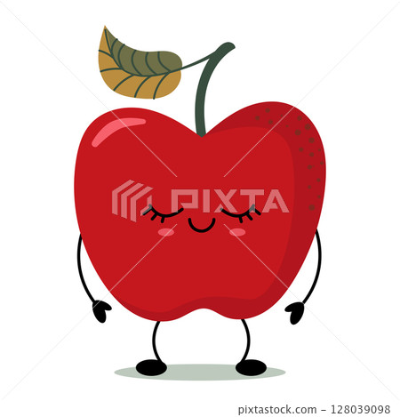 Cute red apple with kawaii cartoon face Cute red apple with kawaii cartoon face 128039098