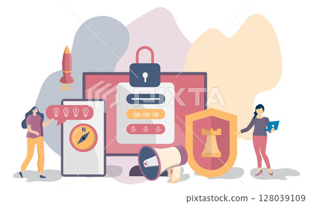Background business concept for building new business, SEO, teamwork, management, company processes .with rocket, compass, laptop and people. Flat design vector illustration eps 10 Background business concept for building new business, SEO, teamwork, management, company processes .with rocket, compass, laptop and people. Flat design vector illustration eps 10 128039109