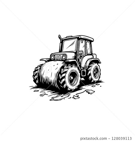 Cartoon Illustration of a Tractor: Heavy Equipment Vehicle for Construction and Farming 128039113