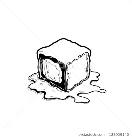 Melting ice cube illustration, graphic sketch, minimalist design with a contemporary touch Melting ice cube illustration, graphic sketch, minimalist design with a contemporary touch 128039140