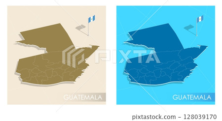 Guatemala country flag installed on geographic positioning map point of country territory. Guatemala commonwealth banner on land and sea. Festive patriotic HD format template for independence day 128039170