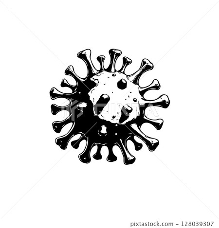 Monochrome depiction of a virus cell, ideal for informational or scientific uses 128039307