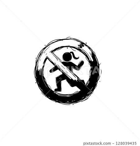 Prohibition Symbol: Grunge Style Sign Denoting No Running Icon Illustration 128039435