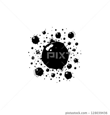 Abstract black ink blobs, splatters, and dots pattern on a white background Abstract black ink blobs, splatters, and dots pattern on a white background 128039436