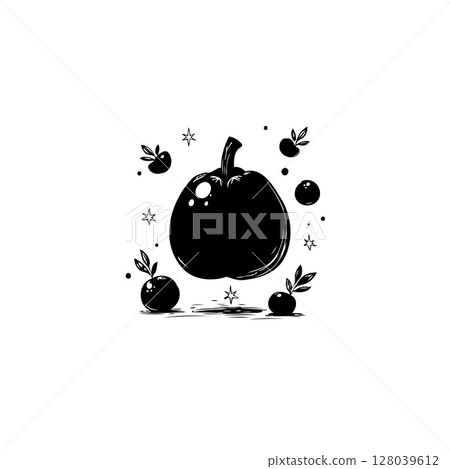 Stylized apple illustration with berries and foliage in monochrome design vector Stylized apple illustration with berries and foliage in monochrome design vector 128039612