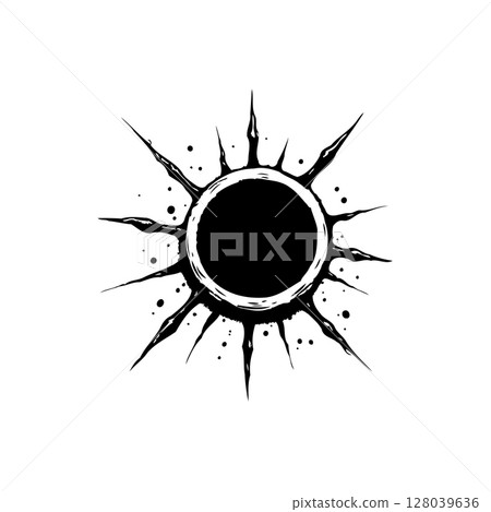 Stylized Dark Sun Vector Illustration with Grunge Texture and Sharp Rays Design Stylized Dark Sun Vector Illustration with Grunge Texture and Sharp Rays Design 128039636