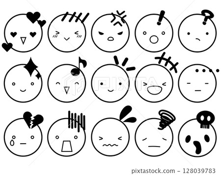 Emotional expression face icon set with main lines, monochrome, vector illustration Emotional expression face icon set with main lines, monochrome, vector illustration 128039783