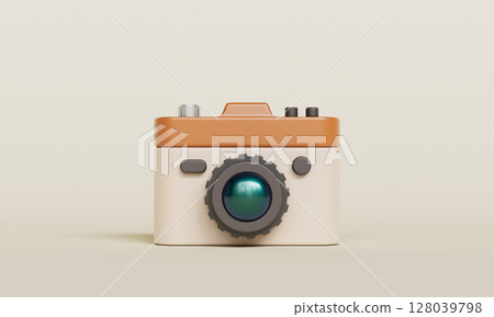 Cartoon Style Retro Camera. 3D Rendering. Cartoon Style Retro Camera. 3D Rendering. 128039798