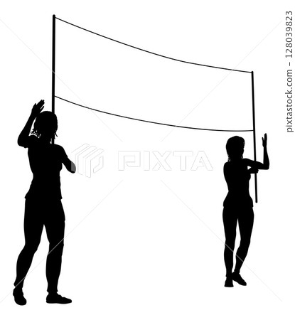 Banner Silhouette Protestors at March Rally Strike Banner Silhouette Protestors at March Rally Strike 128039823
