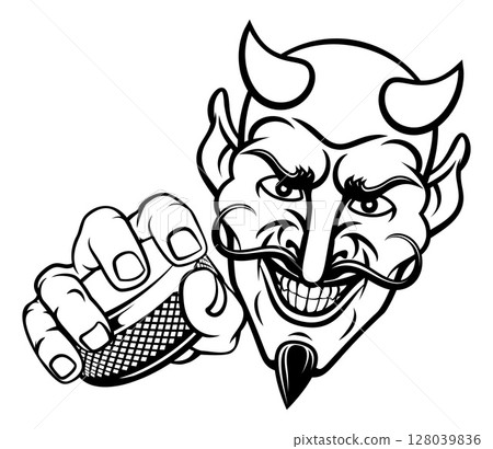 Devil Satan Ice Hockey Sports Mascot Cartoon 128039836