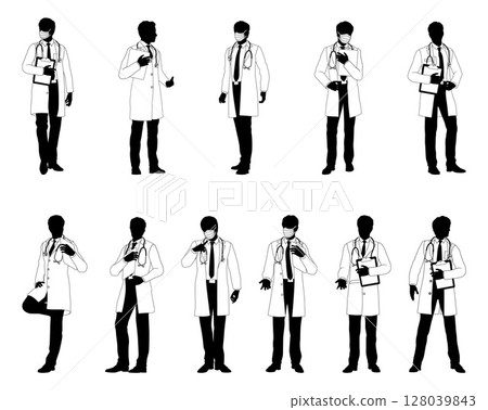 Doctor Men Medical People Silhouette Set 128039843