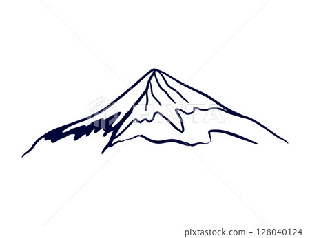 Mount Fujiyama in Japan. Hand drawn vector illustration of the mountain in graphic black and white style, calligraphy. For tourist cards, invitations, banners, posters, booklets. Mount Fujiyama in Japan. Hand drawn vector illustration of the mountain in graphic black and white style, calligraphy. For tourist cards, invitations, banners, posters, booklets. 128040124