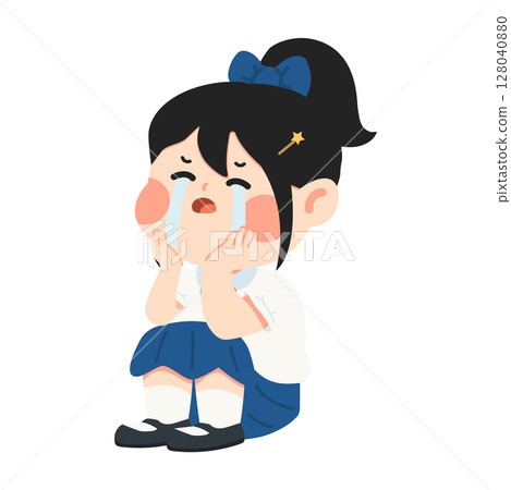 Cartoon Girl Crying with Tears 128040880