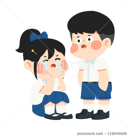 Cartoon Girl Crying with Friend Consoling Her Cartoon Girl Crying with Friend Consoling Her 128040886