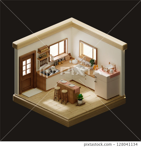 Culinary creativity in a modern kitchen setting. 3D render illustration Culinary creativity in a modern kitchen setting. 3D render illustration 128041134